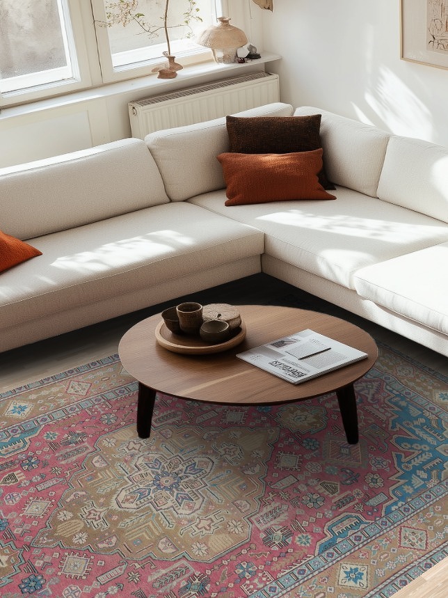 Pink Geometric Tabriz Persian Area Rug 6x10