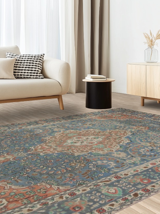 Handmade Blue Floral Tabriz Persian Area Rug 7x10