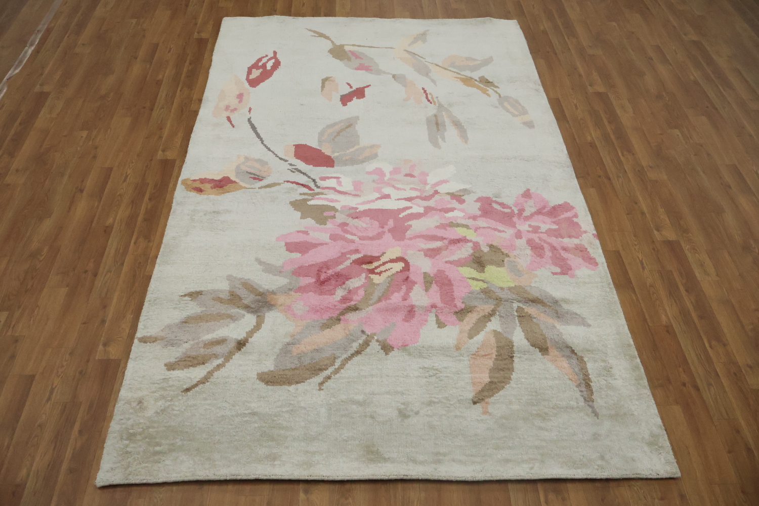 All-Over Flowers Wool & Silk Indian Area Rug 5x8