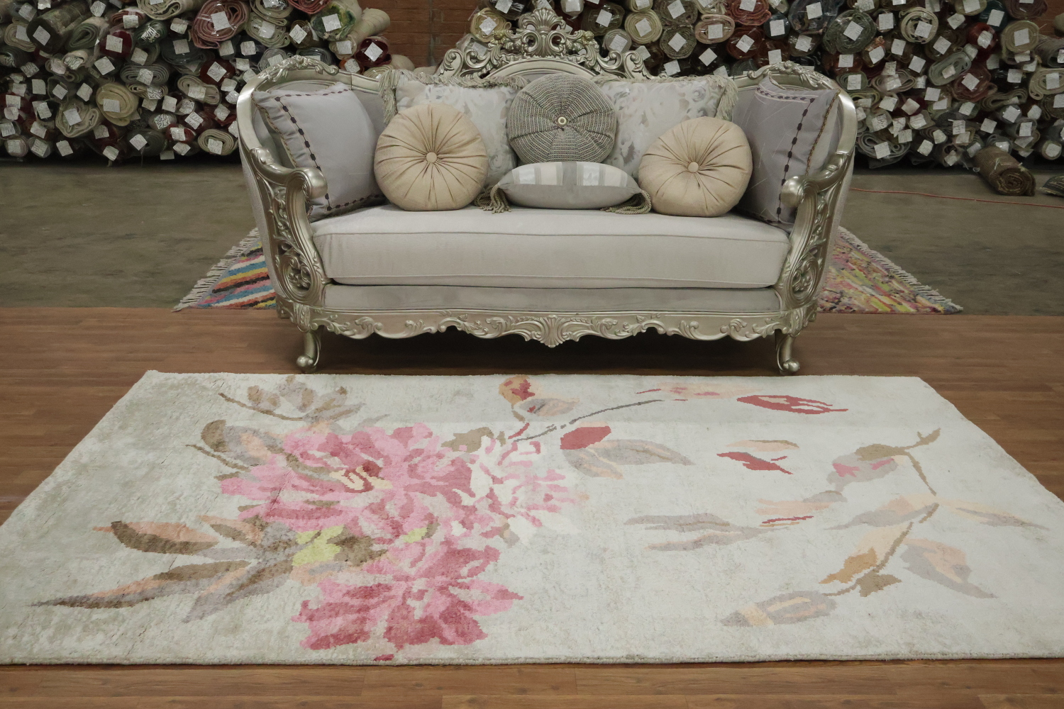 All-Over Flowers Wool & Silk Indian Area Rug 5x8