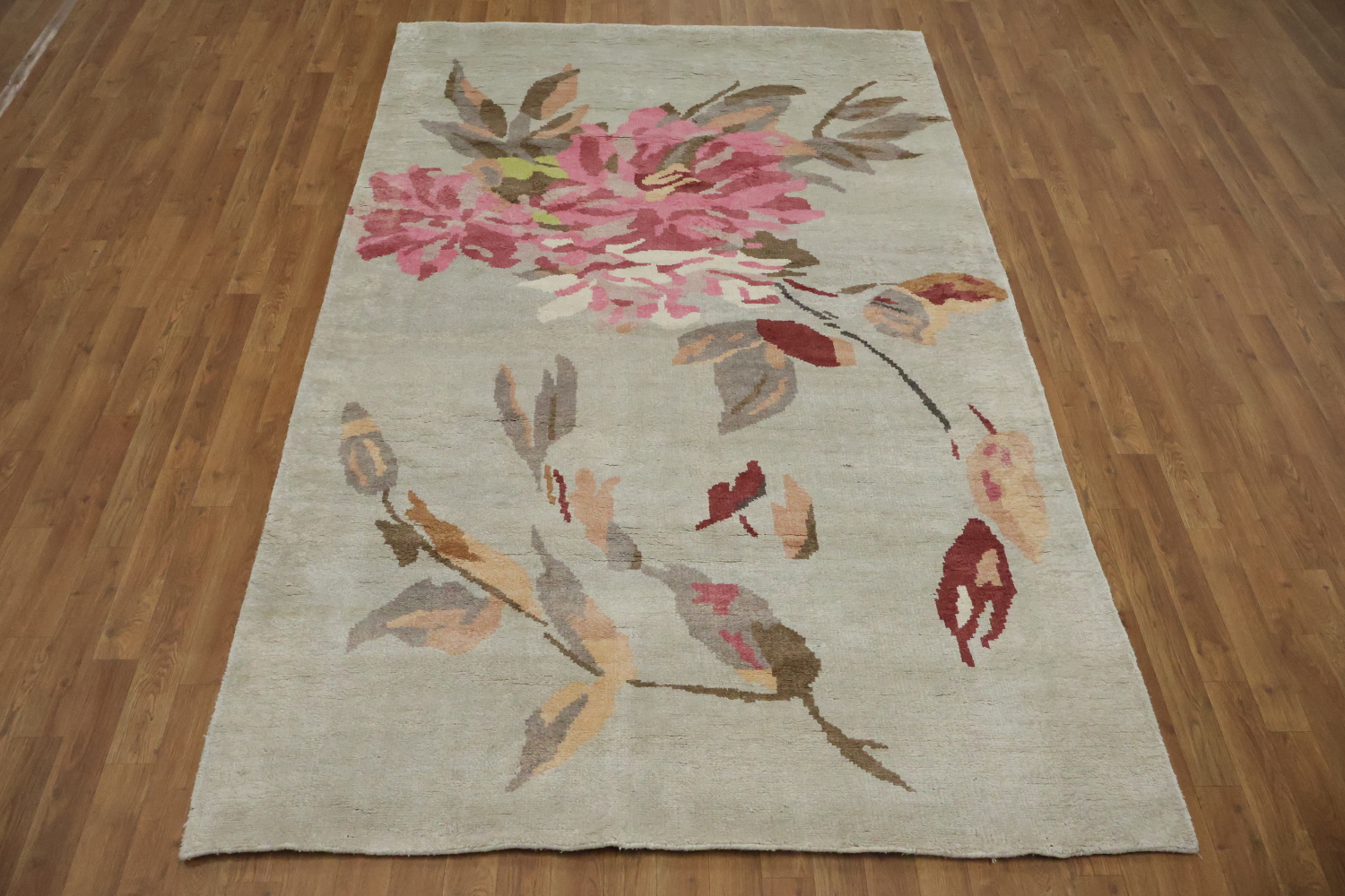 All-Over Flowers Wool & Silk Indian Area Rug 5x8