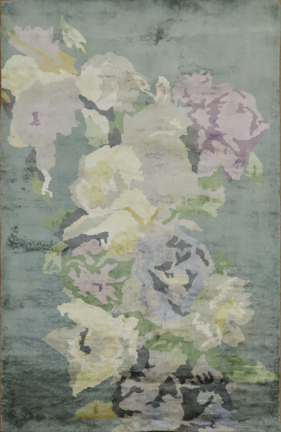 Gray Silver Flowers Silk Oriental Area Rug 5x8