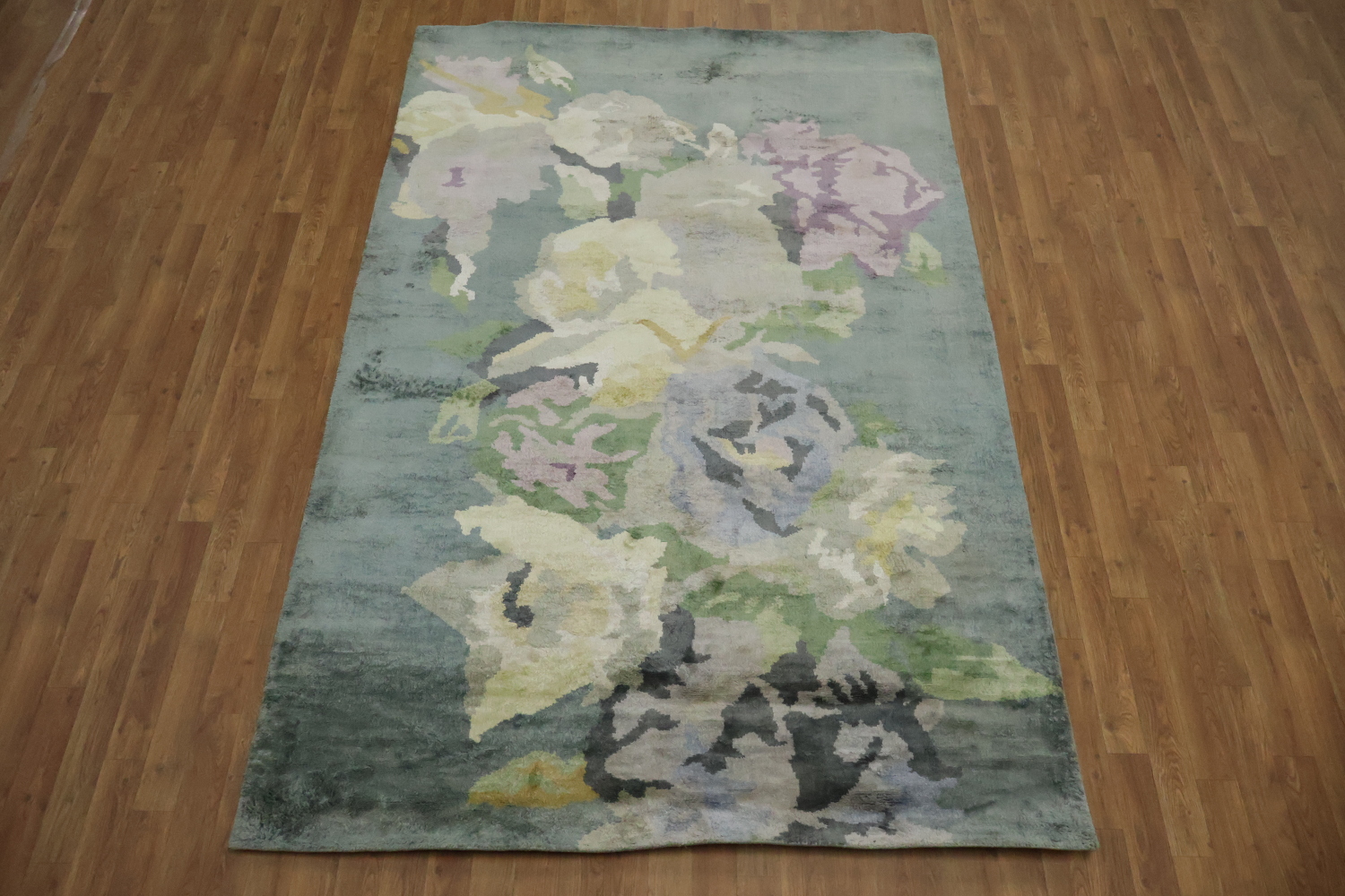 Gray Silver Flowers Silk Oriental Area Rug 5x8