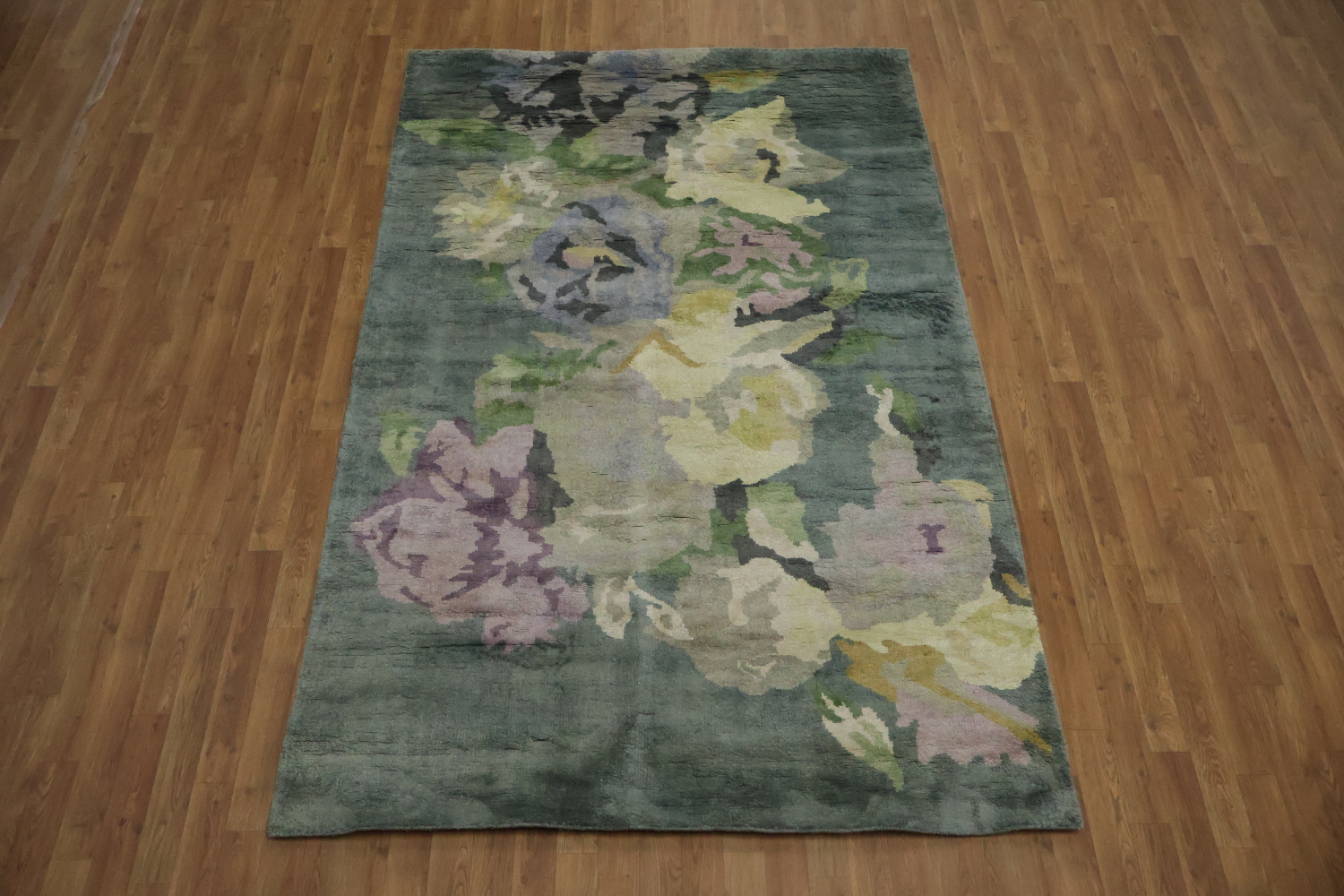 Gray Silver Flowers Silk Oriental Area Rug 5x8