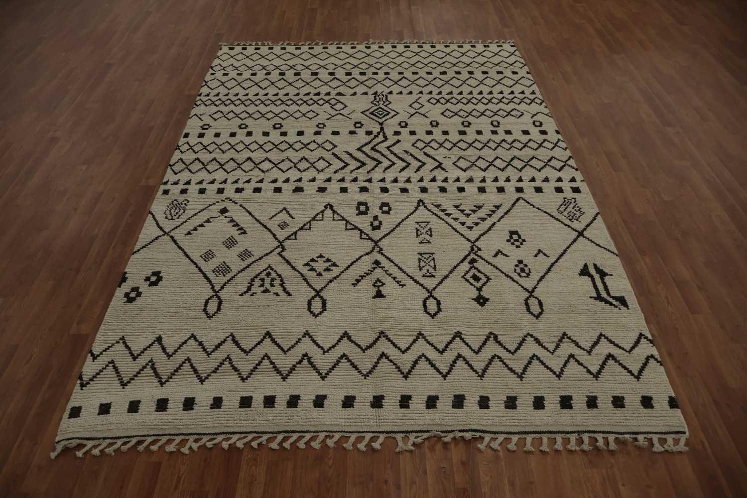 Ivory Trellis Wool Moroccan Living Room Rug 7x10