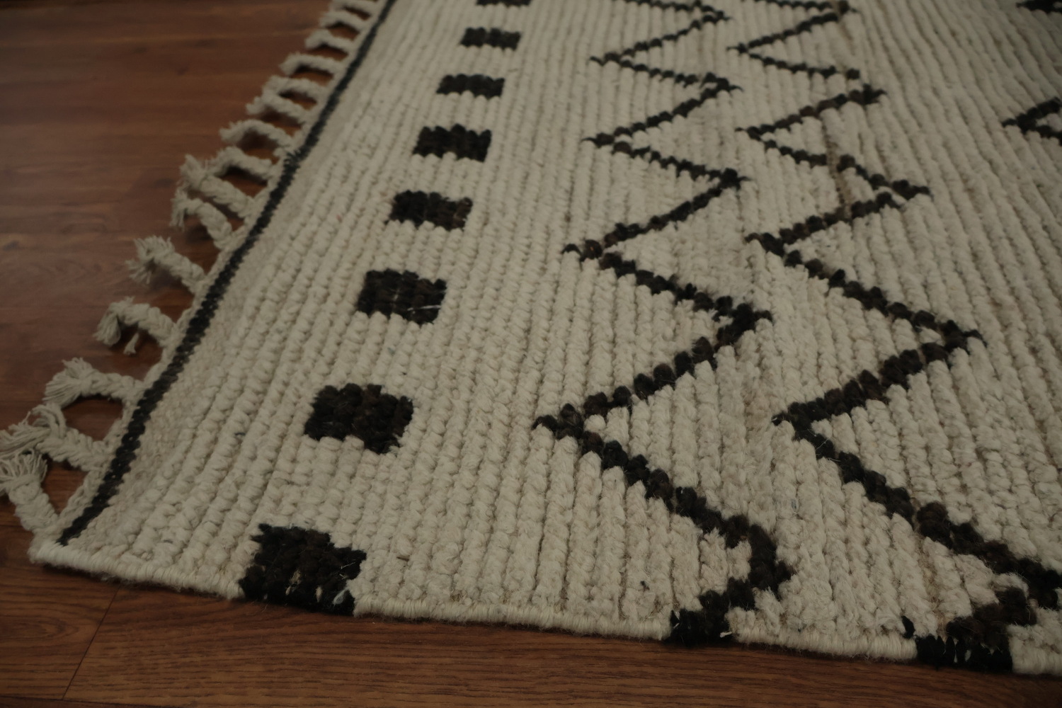 Ivory Trellis Wool Moroccan Living Room Rug 7x10