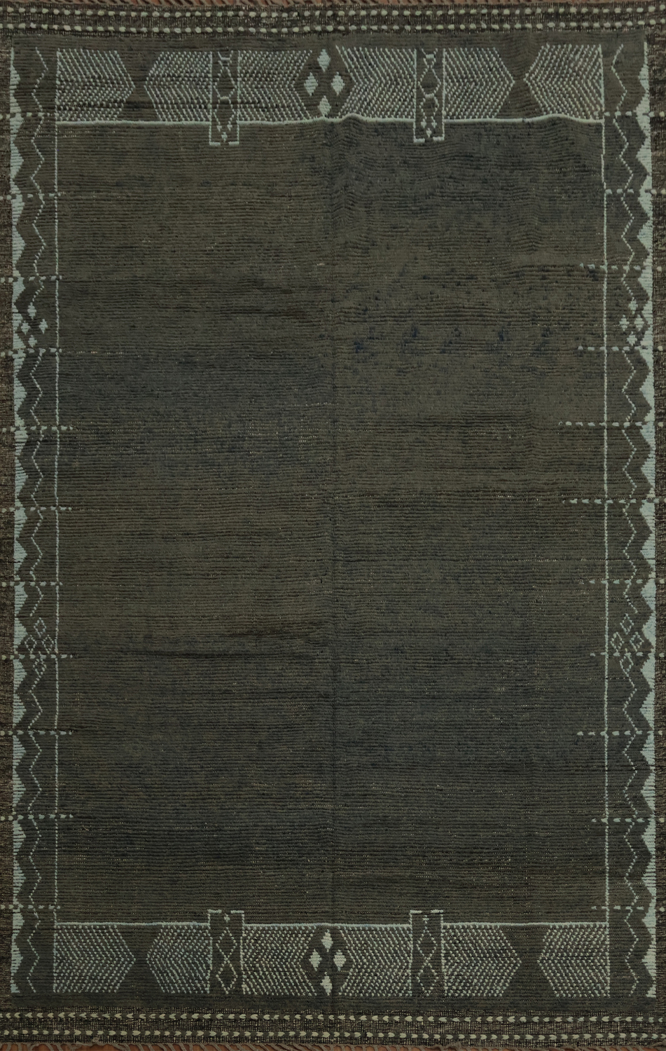 Modern Minimalist Dark Toned Moroccan Large Area Rug 9x13