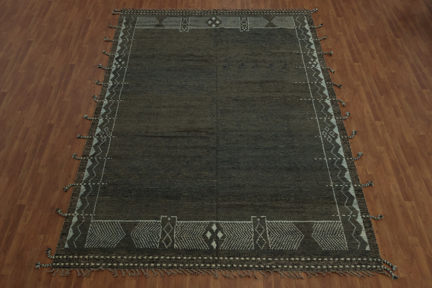 Modern Minimalist Dark Toned Moroccan Large Area Rug 9x13