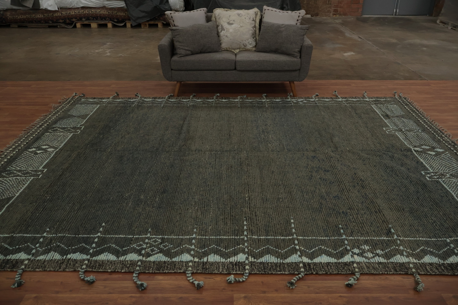 Modern Minimalist Dark Toned Moroccan Large Area Rug 9x13