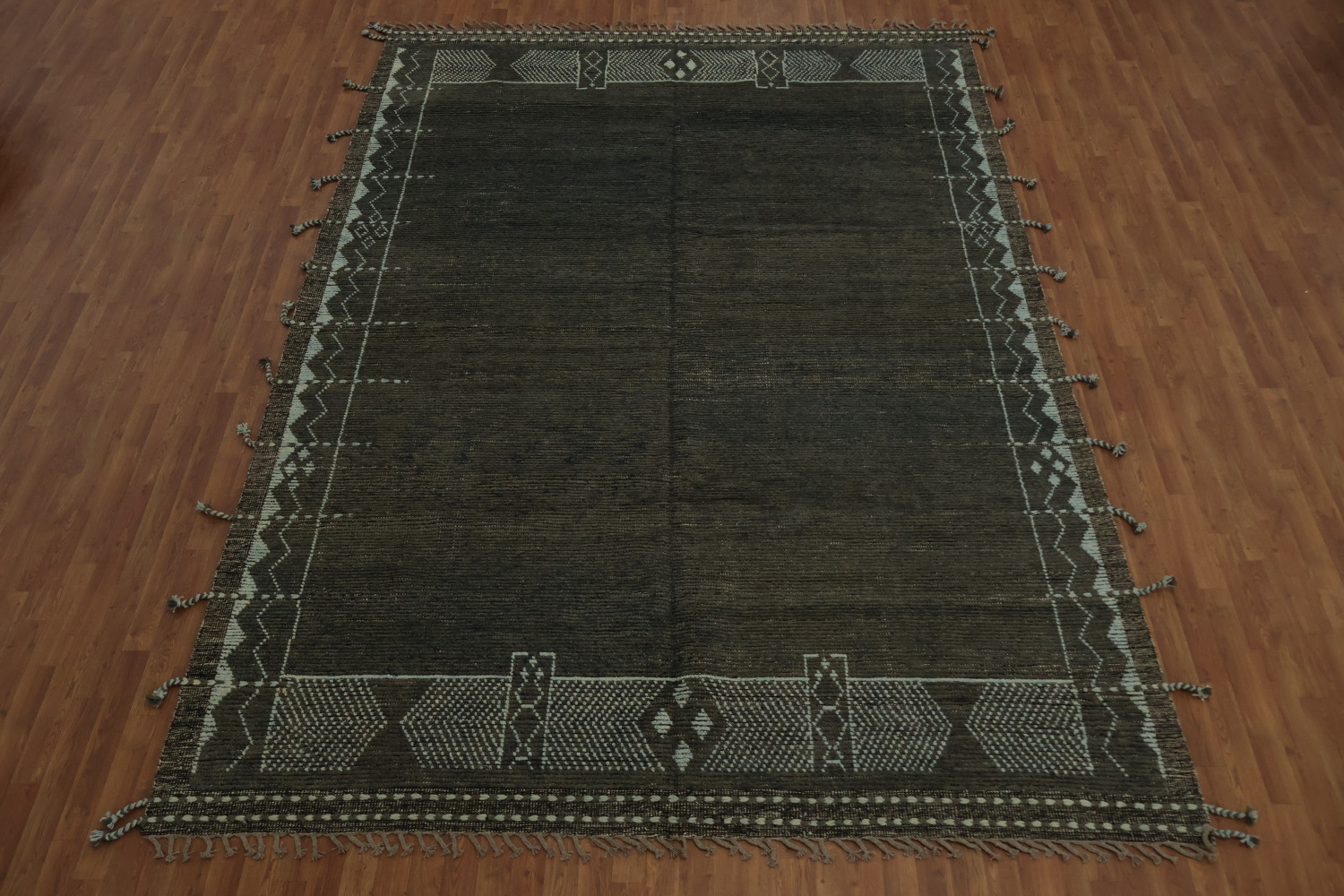 Modern Minimalist Dark Toned Moroccan Large Area Rug 9x13