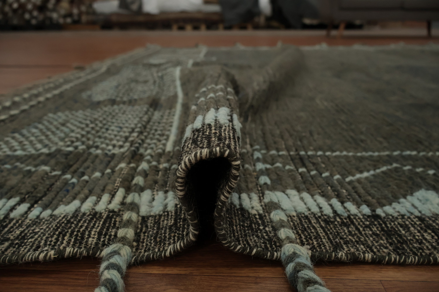 Modern Minimalist Dark Toned Moroccan Large Area Rug 9x13
