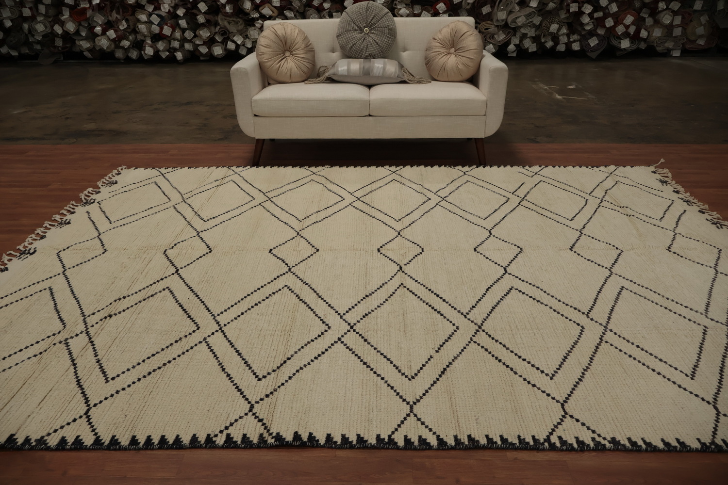 Trellis Geometric Ivory Moroccan Wool Area Rug 8x11