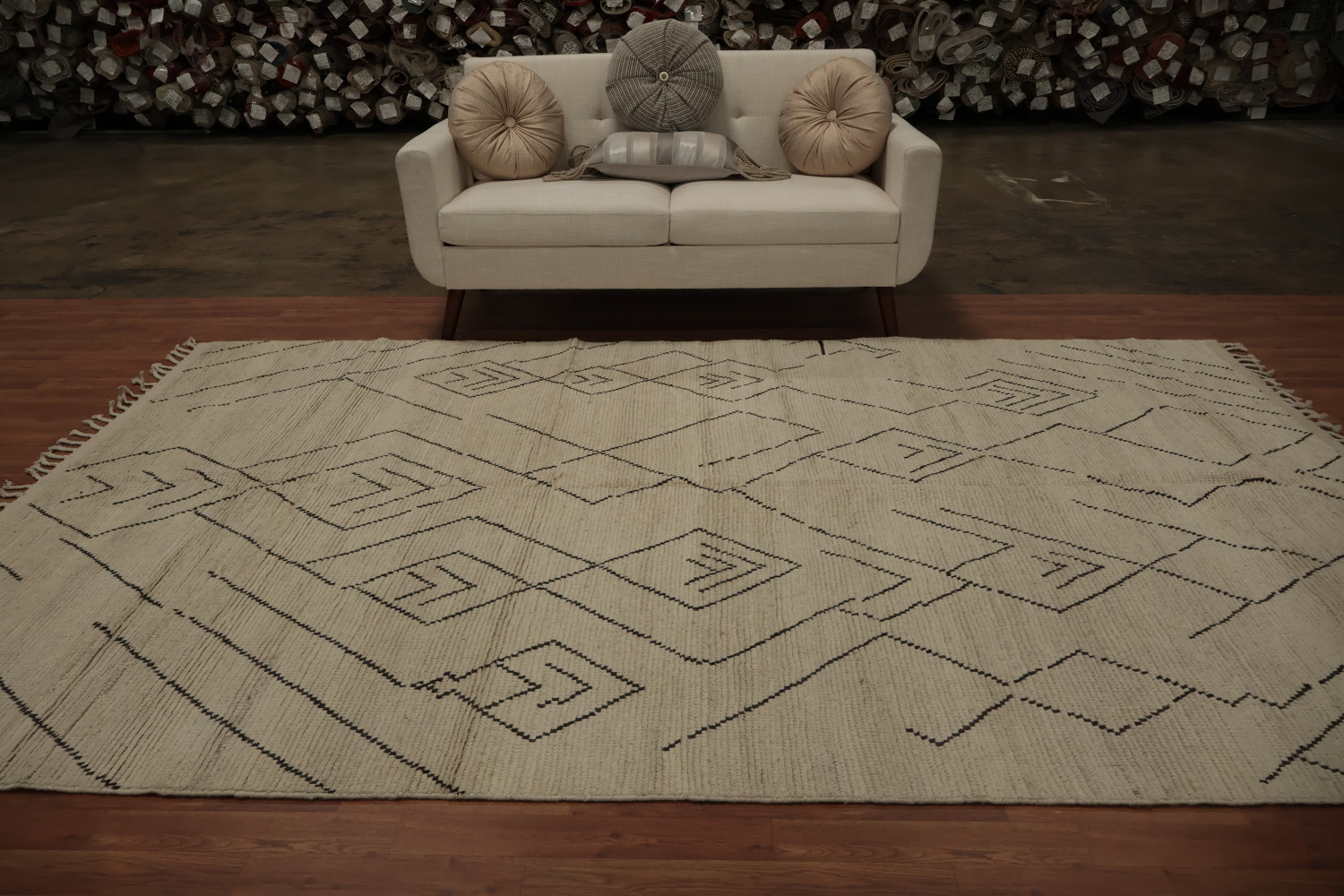 All-Over Ivory Moroccan Modern Area Rug 7x11