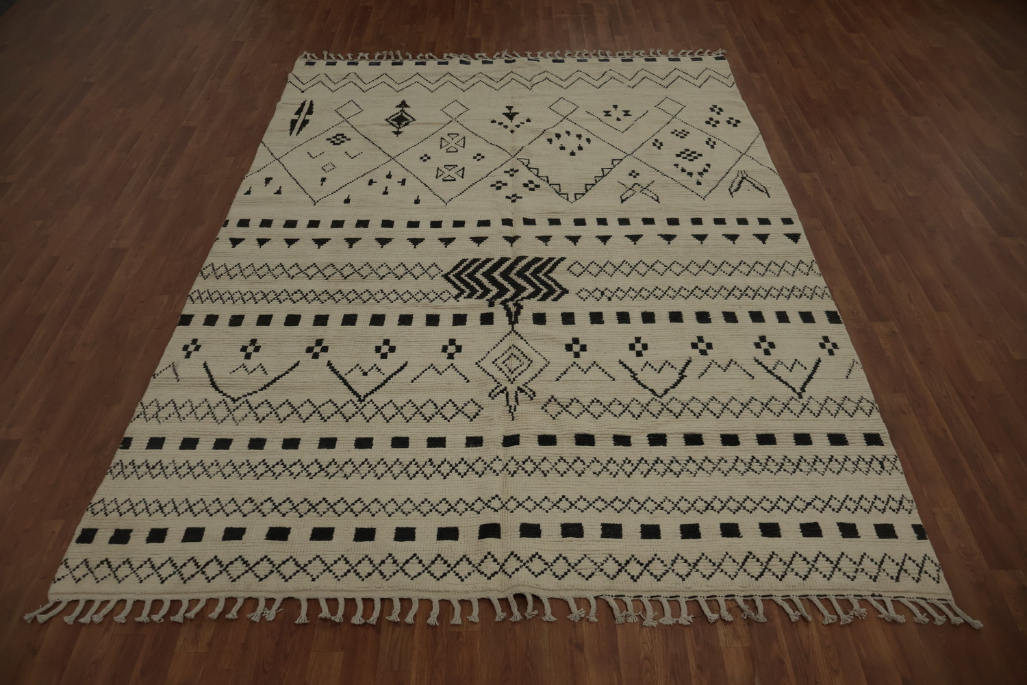 Ethnic Inspired Neutral Moroccan Area Rug 8x11 with Detailed Shapes
