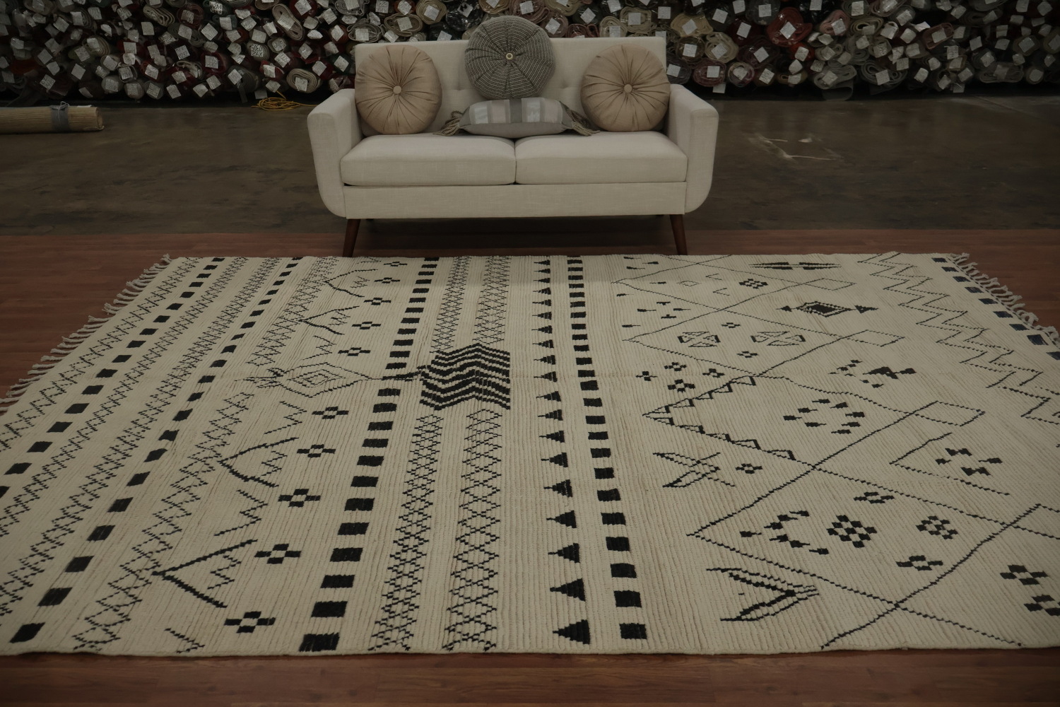 Ethnic Inspired Neutral Moroccan Area Rug 8x11 with Detailed Shapes
