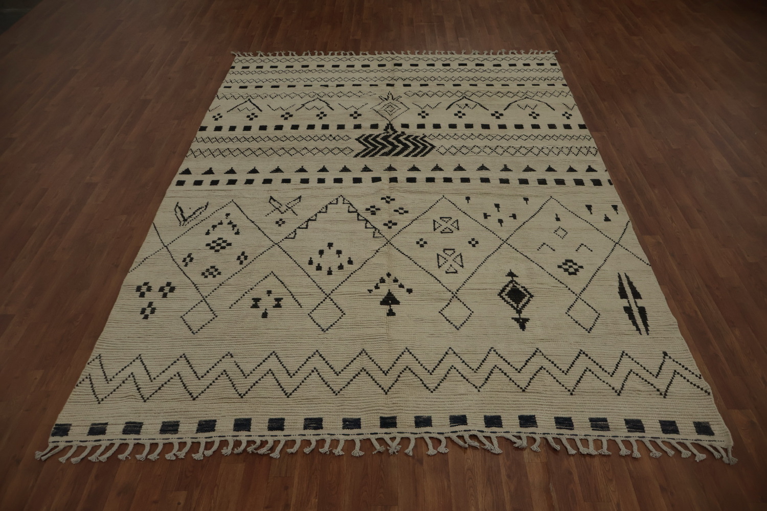 Ethnic Inspired Neutral Moroccan Area Rug 8x11 with Detailed Shapes