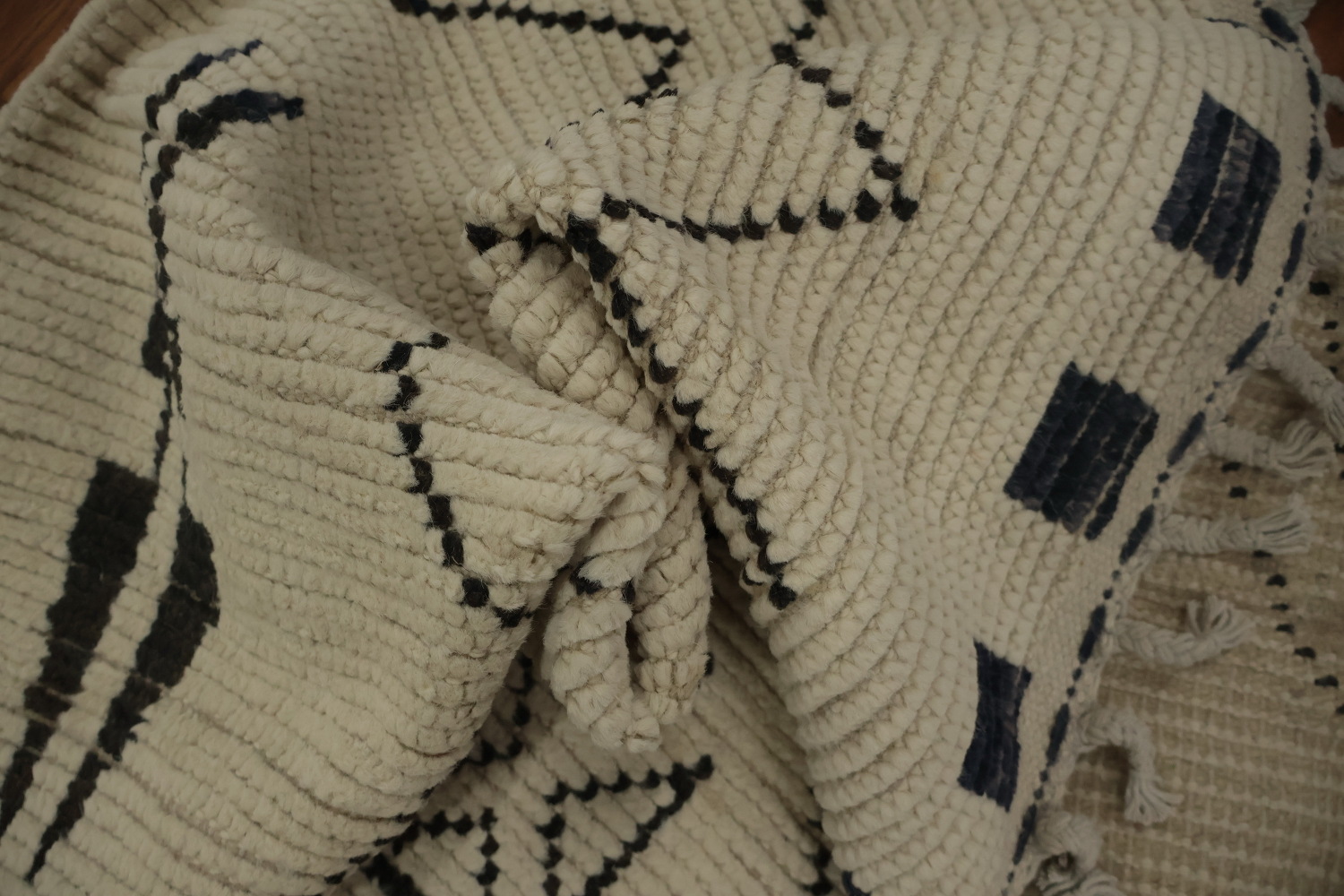 Ethnic Inspired Neutral Moroccan Area Rug 8x11 with Detailed Shapes
