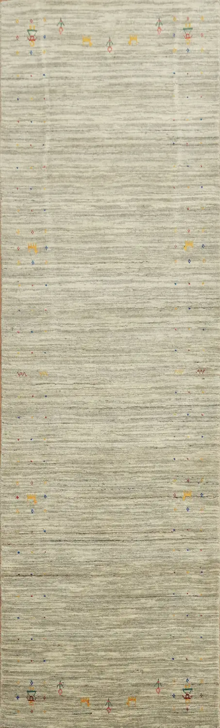 Natural Tones and Artisanal Design Gabbeh Runner in Beige and Green 3x10 ft