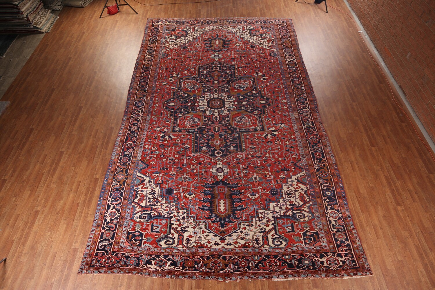 Pre-1900 Vegetable Dye Heriz Serapi Persian Large Rug 11x19