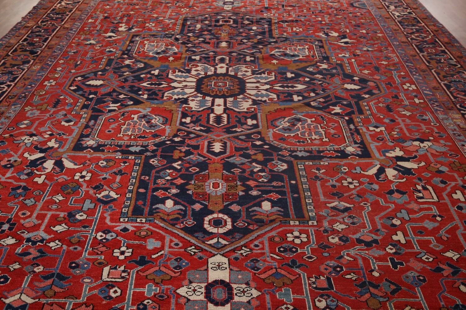 Pre-1900 Vegetable Dye Heriz Serapi Persian Large Rug 11x19