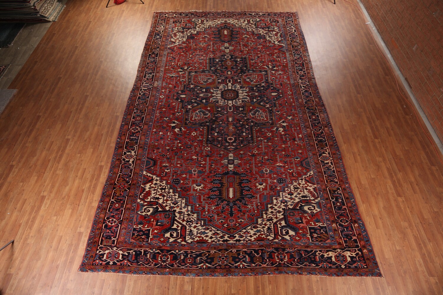 Pre-1900 Vegetable Dye Heriz Serapi Persian Large Rug 11x19