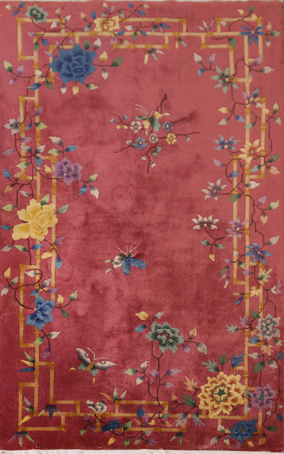 Pink Floral Art Deco Handmade Chinese Rug 4x7