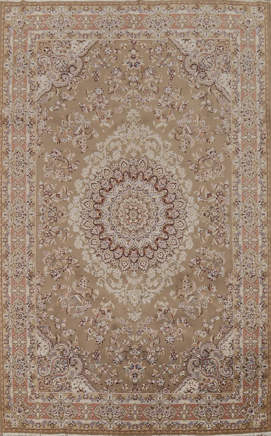 Timeless Beige and Brown Persian Inspired Rug with Floral Patterns 7x10
