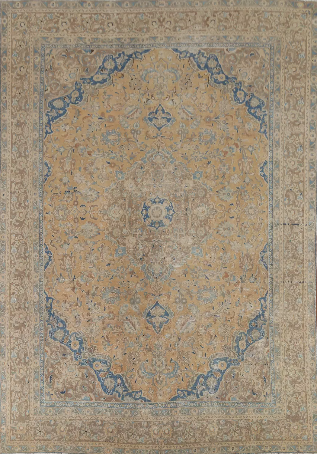Blue and Golden Peach Vintage Persian Area Rug 9x12