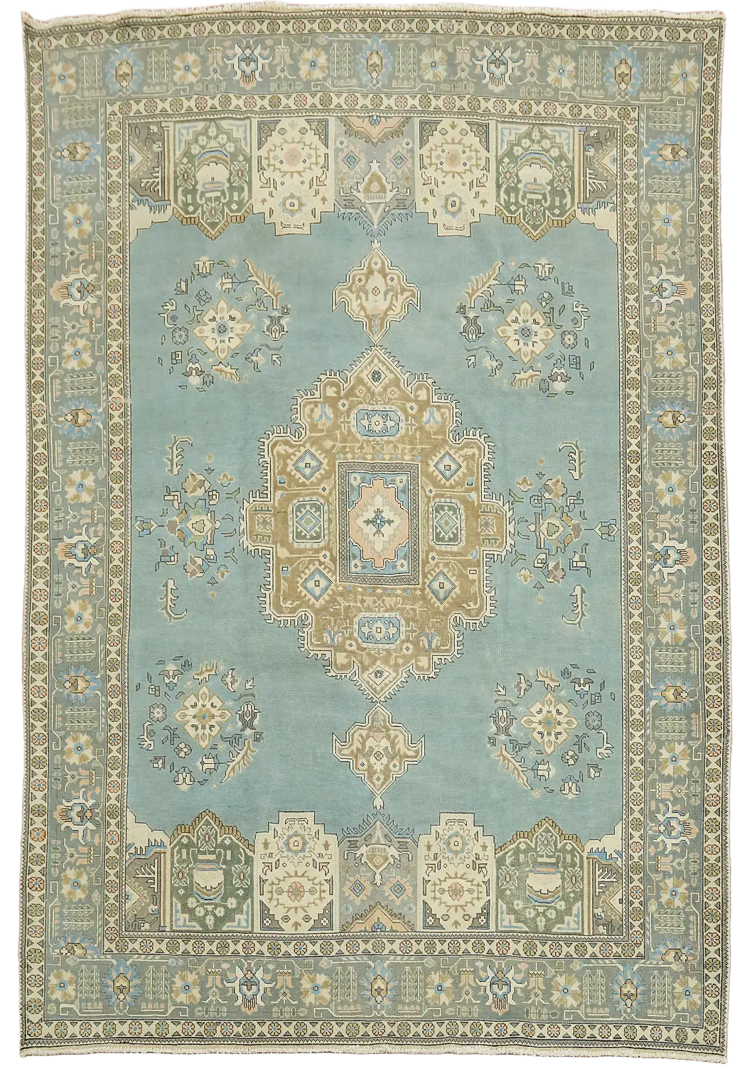 Vintage Soft Blue Geometric Tabriz Persian Area Rug 10x13