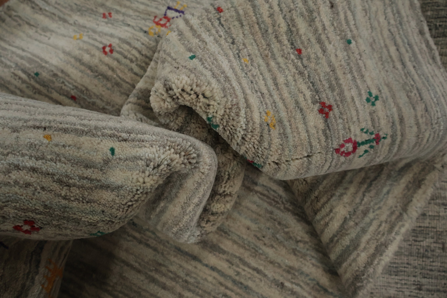 Sophisticated Gray Gabbeh Area Rug Featuring Delicate Tiny Motifs 8x8
