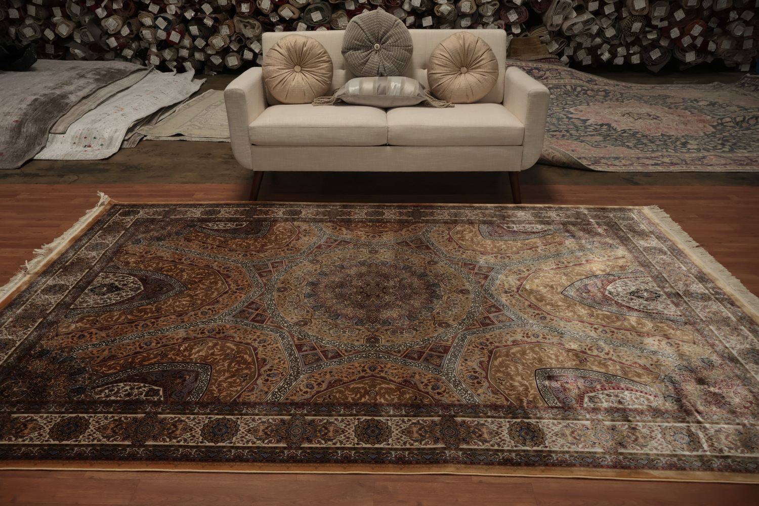 Classic Qum Area Rug 7x10 with Ornamental Pattern and Rich Hues