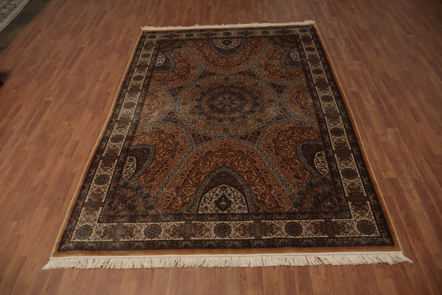 Classic Qum Area Rug 7x10 with Ornamental Pattern and Rich Hues