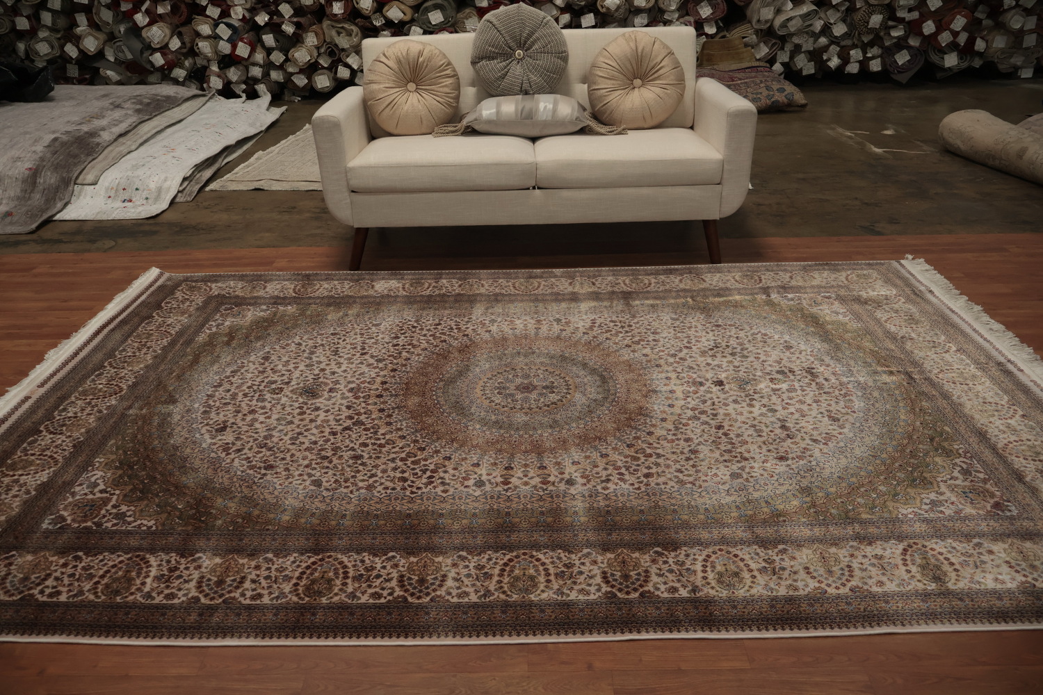 Traditional Floral Silk Qum Living Room Area Rug 7x10