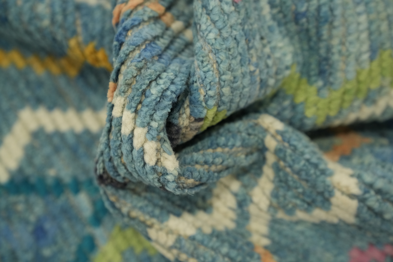 Contemporary Blue Moroccan Runner Rug 3x16