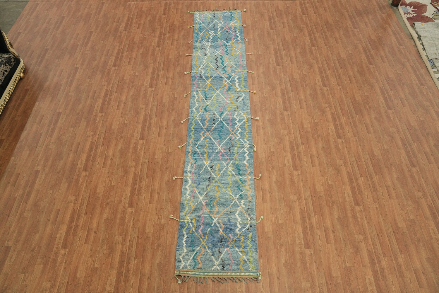Contemporary Blue Moroccan Runner Rug 3x16