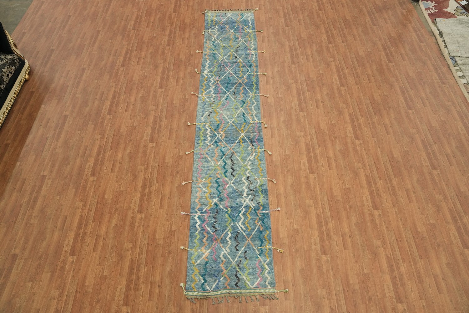 Contemporary Blue Moroccan Runner Rug 3x16