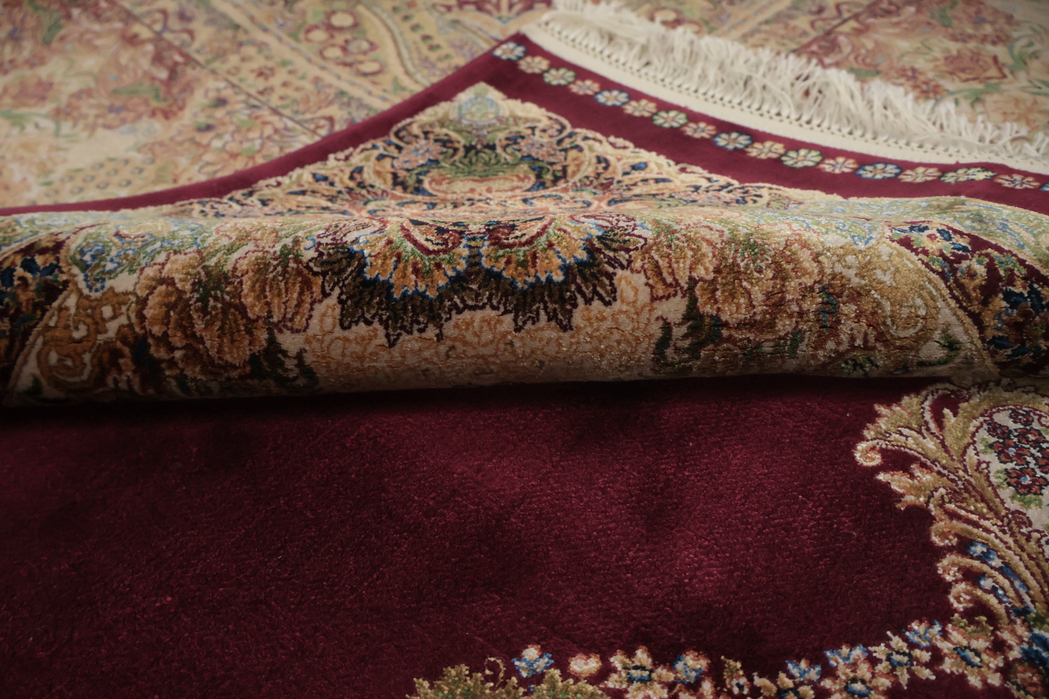 Stunning Traditional Qum Area Rug 6x10 with Intricate Burgundy Motif