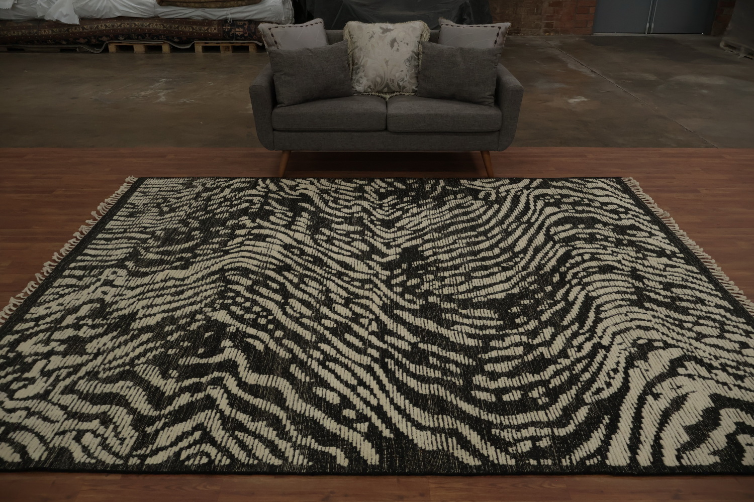 All-Over Black & White Moroccan Abstract Area Rug 8x10