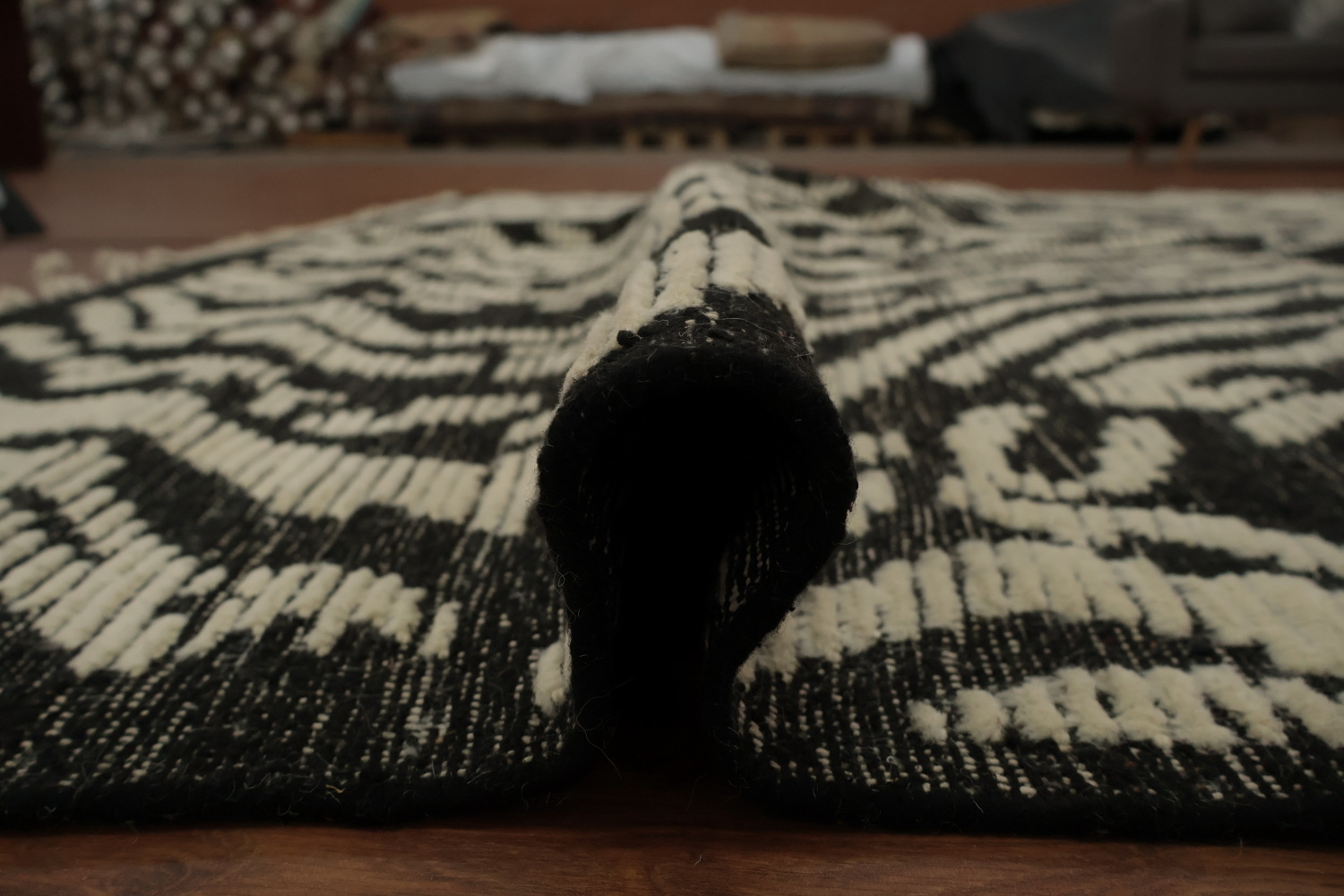 All-Over Black & White Moroccan Abstract Area Rug 8x10