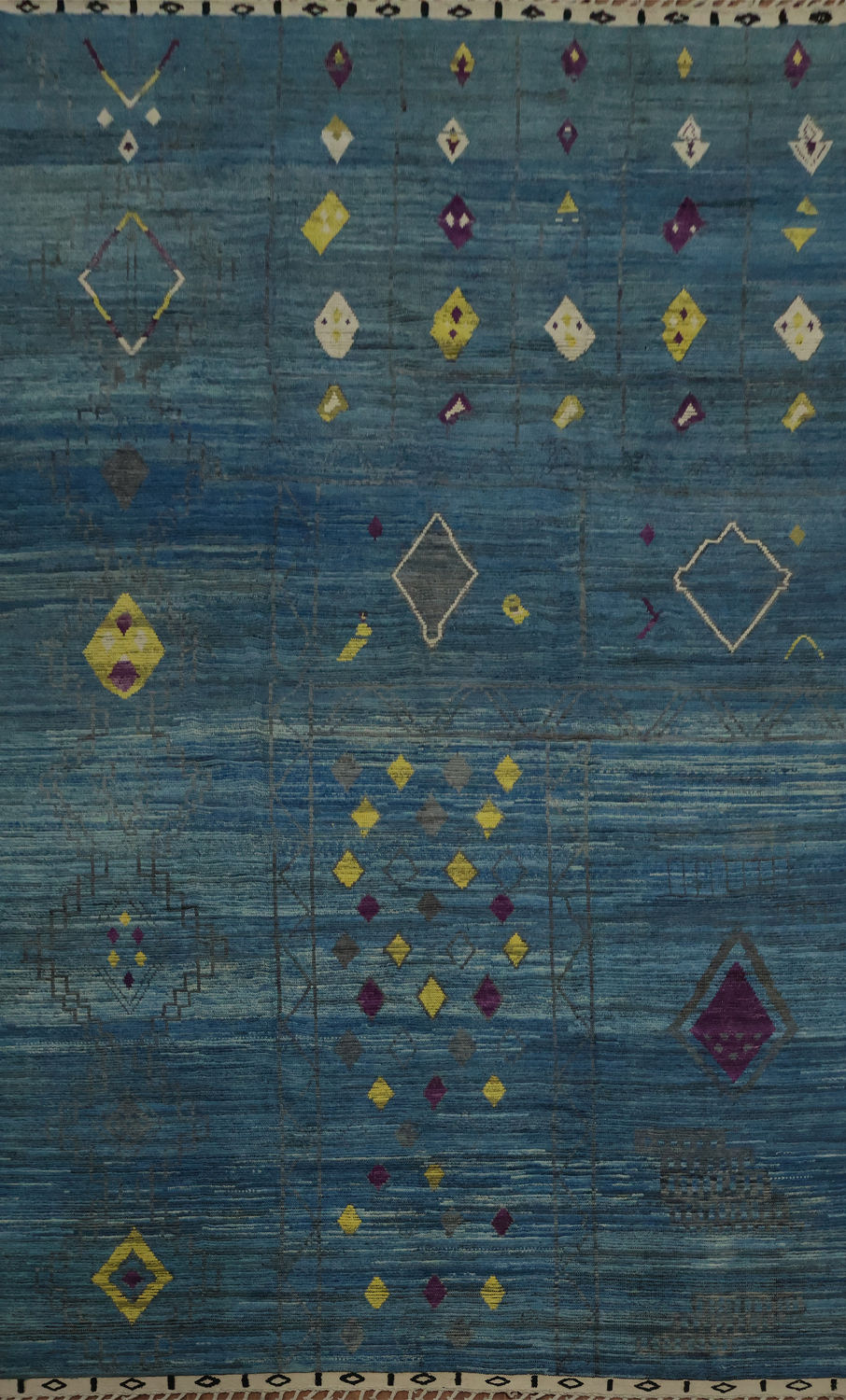 Blue Geometric Moroccan Oriental Large Rug 12x18