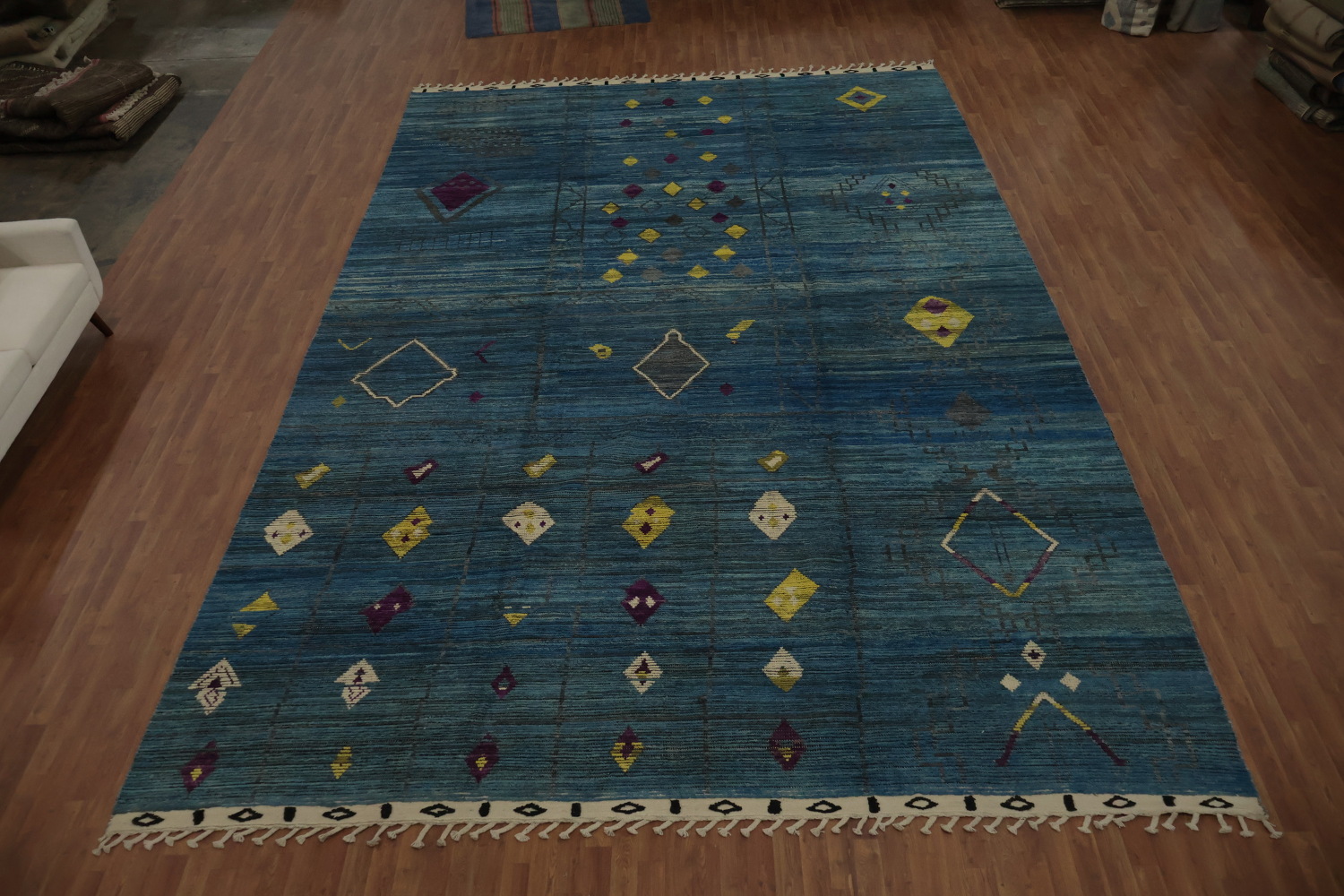 Blue Geometric Moroccan Oriental Large Rug 12x18