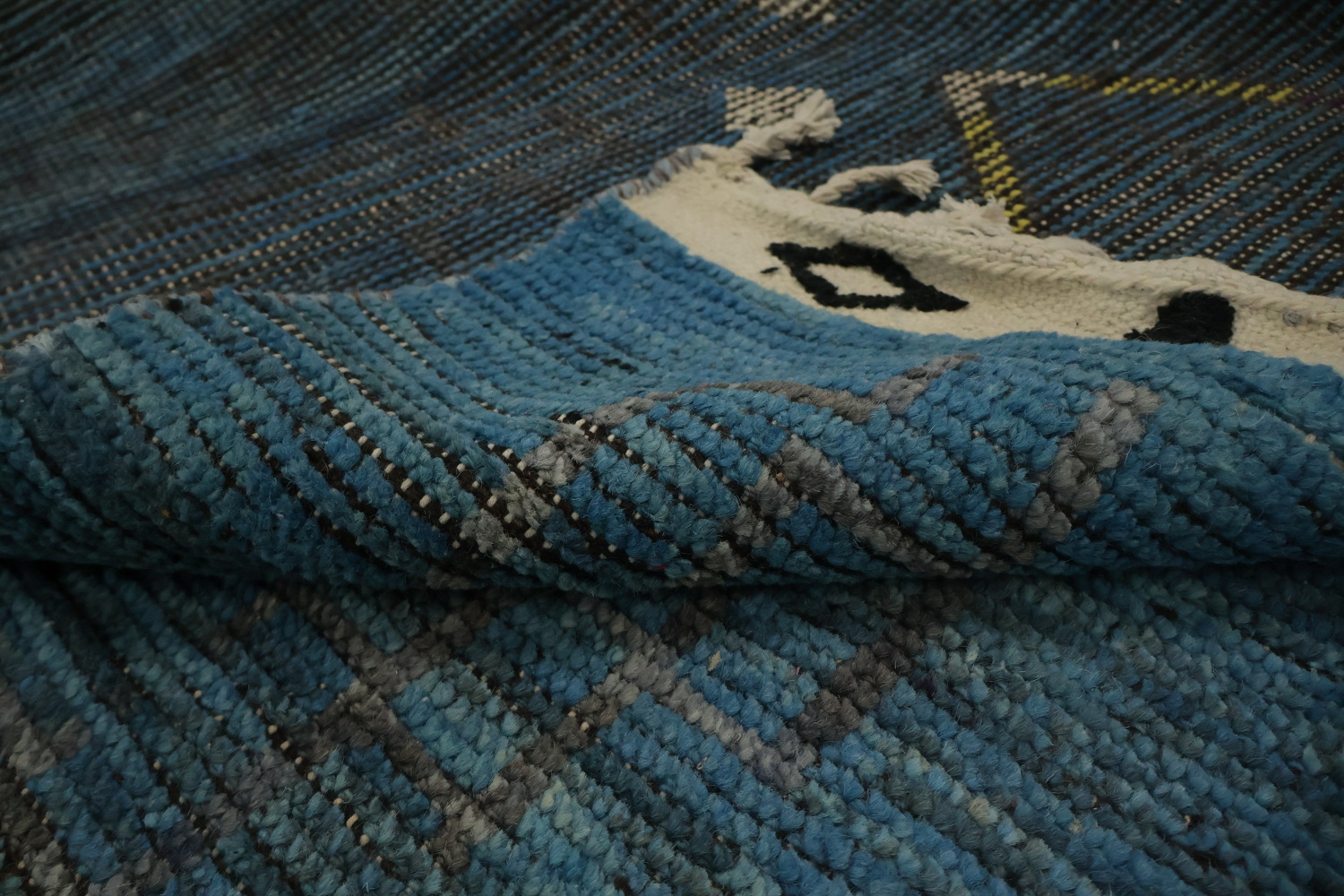 Blue Geometric Moroccan Oriental Large Rug 12x18