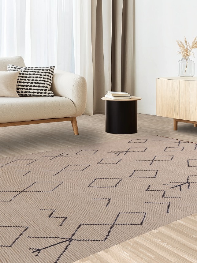 Geometric Wool Ivory Moroccan Area Rug 6x9