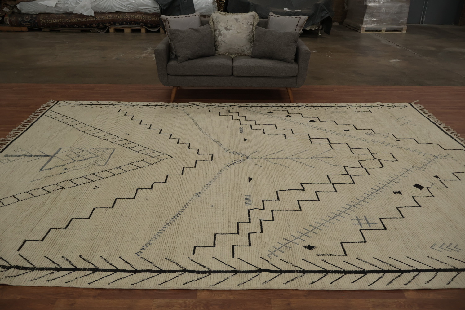 Geometric Wool Ivory Moroccan Oriental Area Rug 9x13