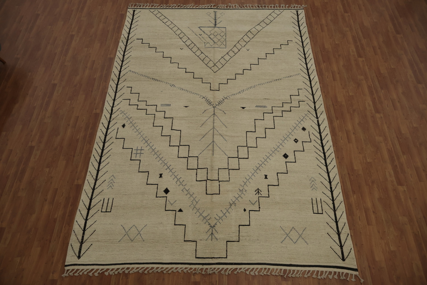 Geometric Wool Ivory Moroccan Oriental Area Rug 9x13