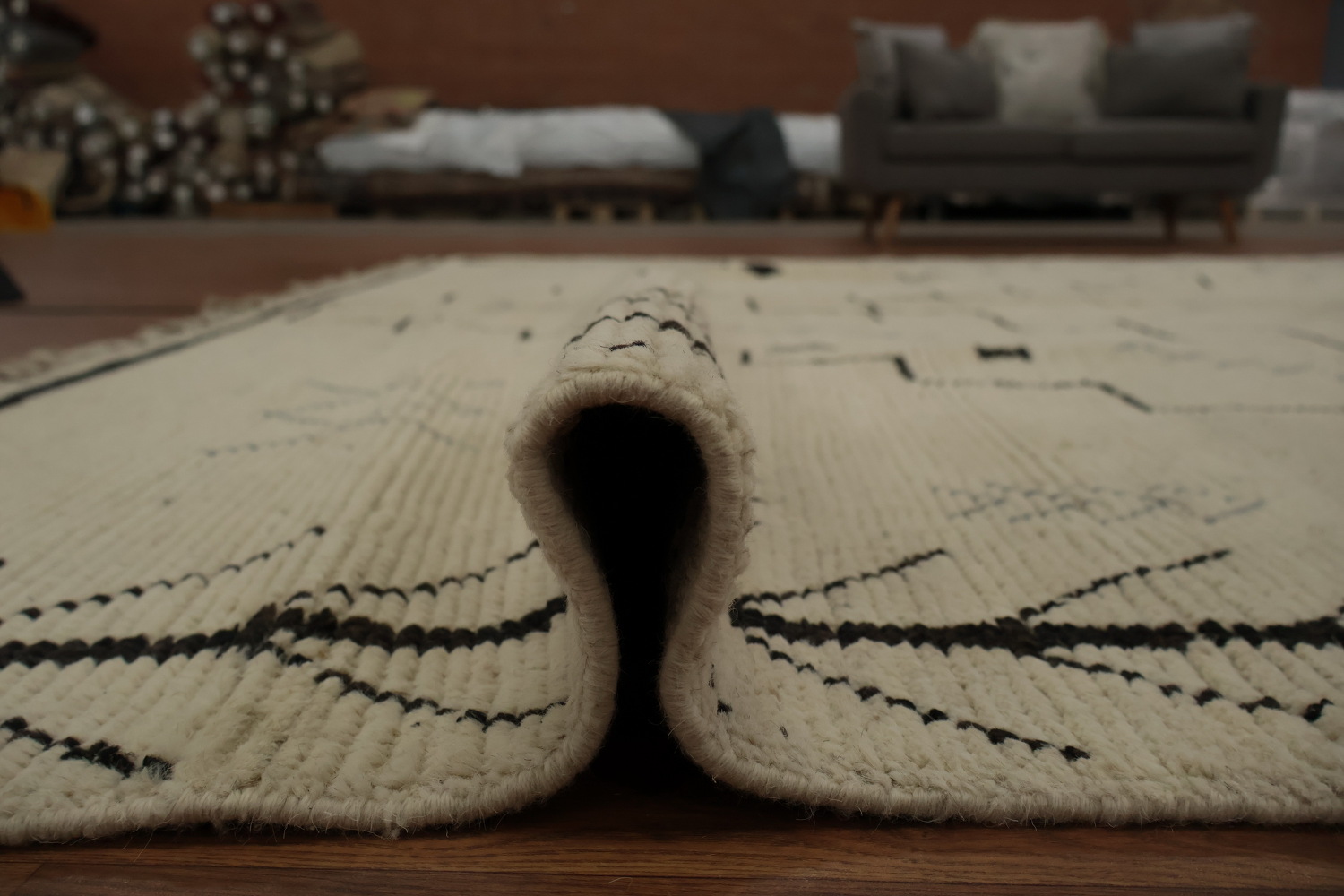 Geometric Wool Ivory Moroccan Oriental Area Rug 9x13
