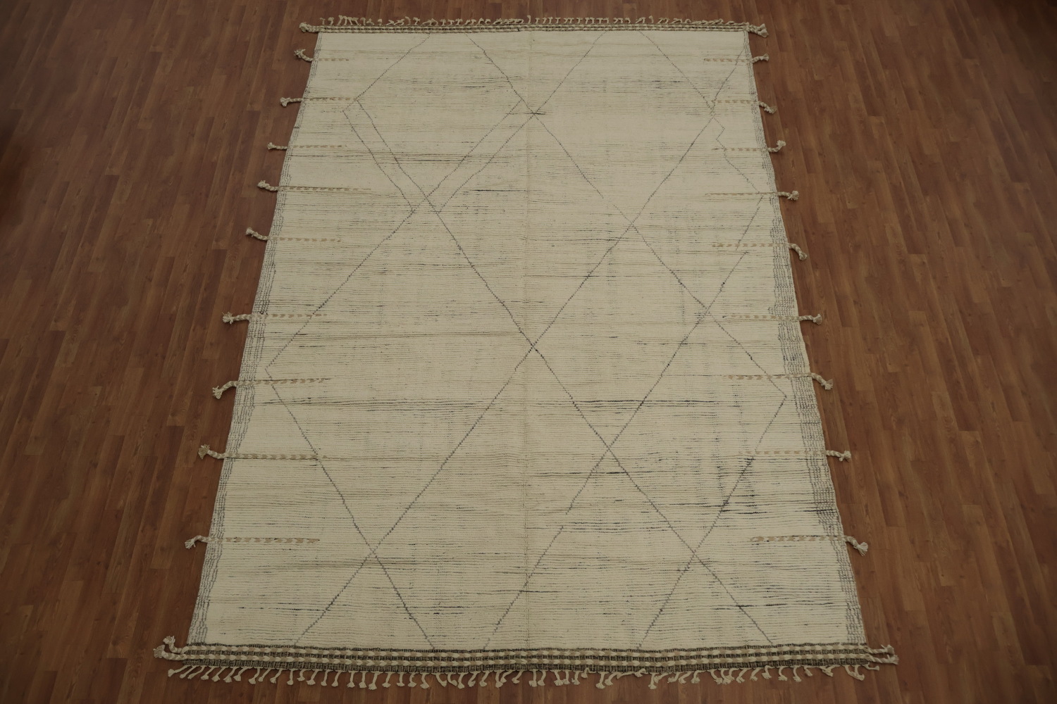 Neutral Tone Moroccan Area Rug 9x13 with Intricate Details