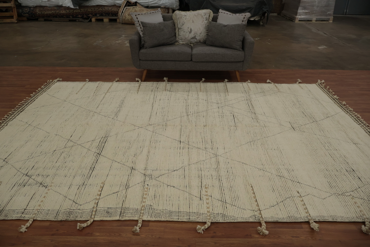 Neutral Tone Moroccan Area Rug 9x13 with Intricate Details