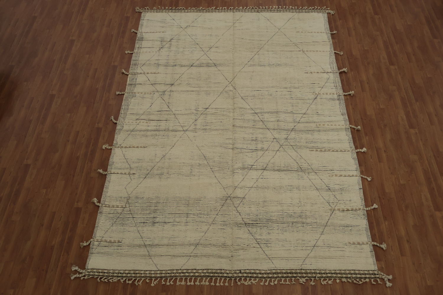 Neutral Tone Moroccan Area Rug 9x13 with Intricate Details