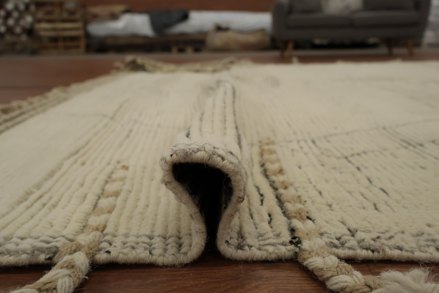 Neutral Tone Moroccan Area Rug 9x13 with Intricate Details